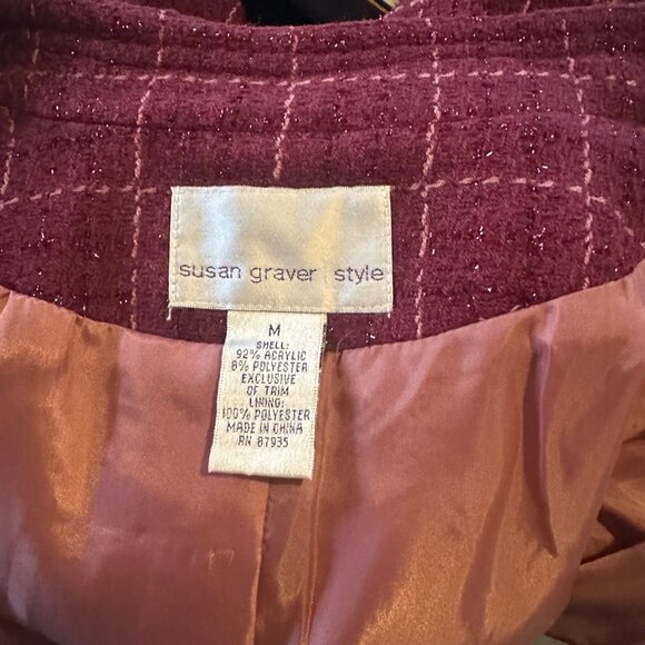 Susan Graver Style burgundy with floral trim blazer jacket size M - Picture 3 of 8